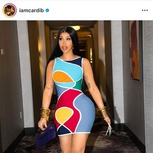 Ultra RARE🔥Cardi B Herve Leger SS 1998 Vintage Color Block Bodycon Dress